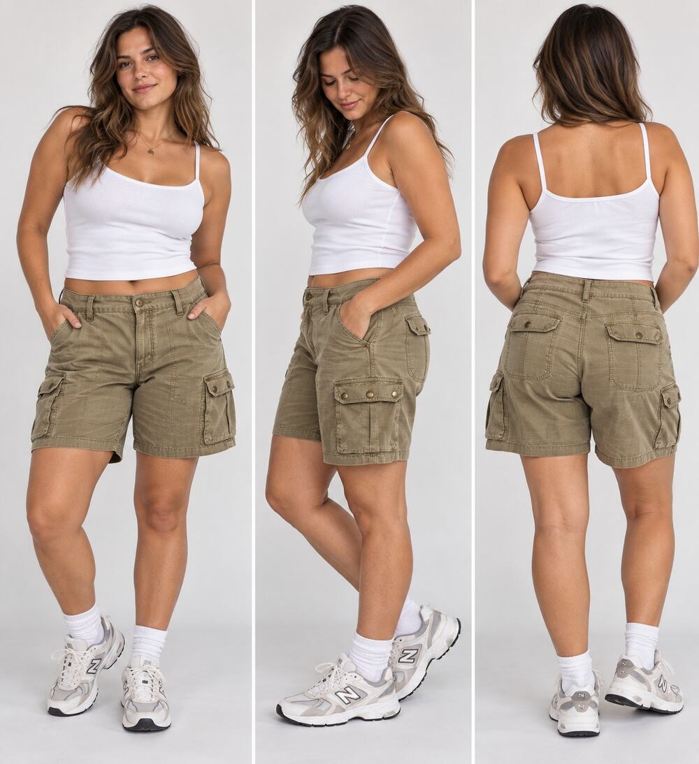 Eddie Bauer Women’s Size 14 Cargo Shorts Olive Khaki Ripstop Cotton Hiking